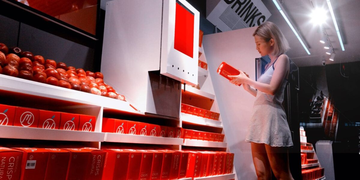 Shop in China with woman using digital integration