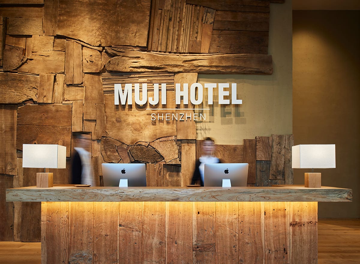Modern branded design in muji hotel reception area